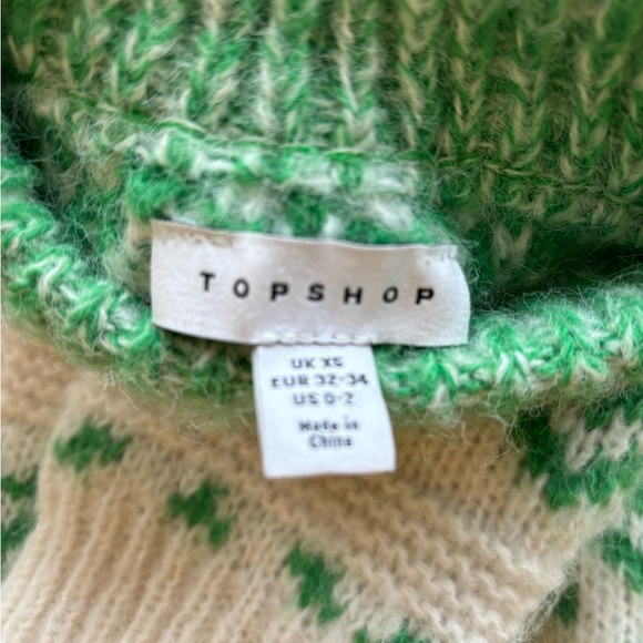 Topshop White & Green Fair Isle Crewneck Sweater - Picture 3 of 3